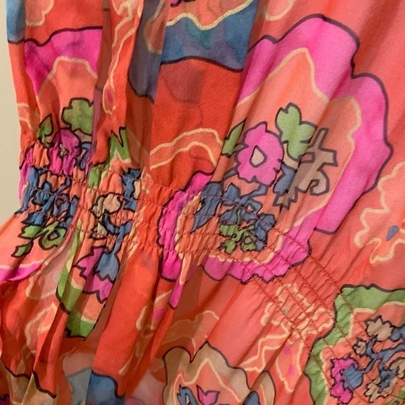 𝅺DIANE Von Furstenberg DVF silk garden girl floralsheer elastic drop waist dress - Picture 7 of 9